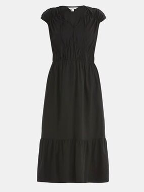 Time & Tru Black Cap-Sleeve Midi Dress NWOT